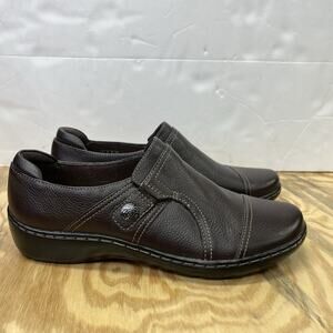 Clarks Cora Poppy Womens Loafers Brown Leather Casual Slip On Flat Shoes Size 8M